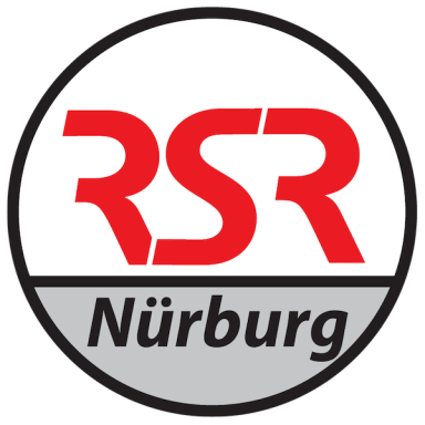 Logo der RSR Nürburg in rot und schwarz mit rundem Design.